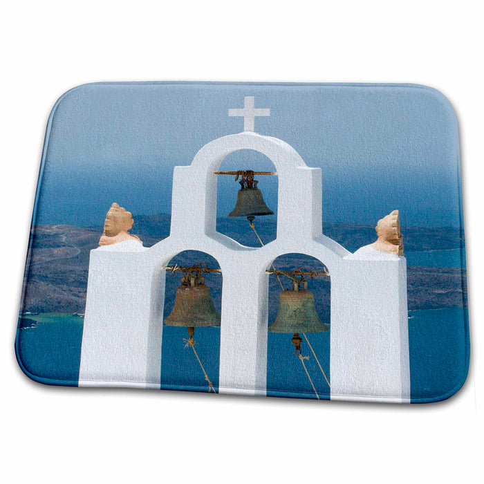 Dish Drying Mat - Greece, Santorini. White church bell tower - EU12 BJA0188 - Jaynes Gallery Churches