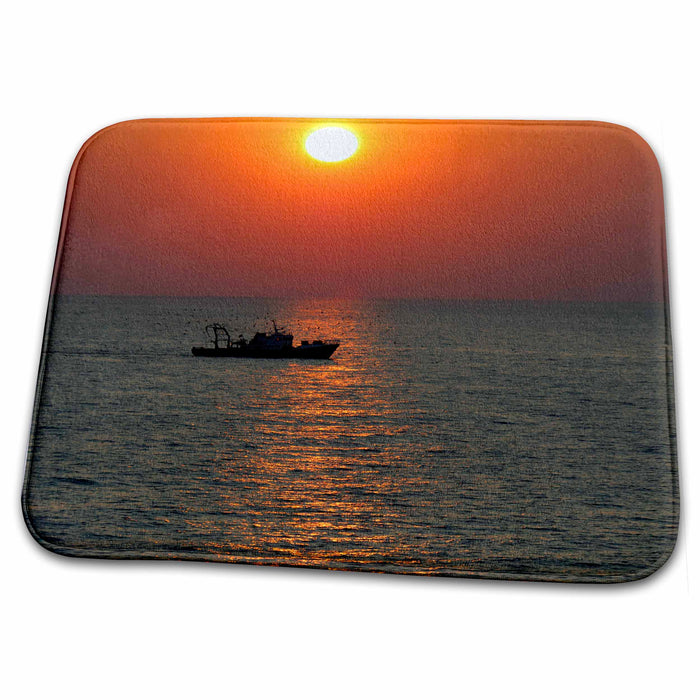 Dish Drying Mat - Greece, Crete, Aegean sunset, fishing boat - EU12 CMI0410 - Cindy Miller Hopkins Fishing Boats