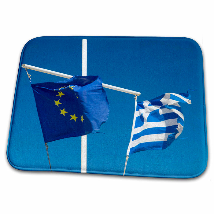 Dish Drying Mat - Greece, Mykonos, Hora harbor, Union and Greek Flags - EU12 DGU0082 - Darrell Gulin Flags