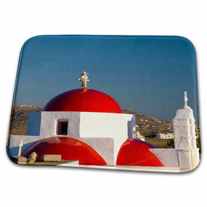 Dish Drying Mat - Greece, Mykonos, Red dome church chapels - EU12 DGU0091 - Darrell Gulin Churches