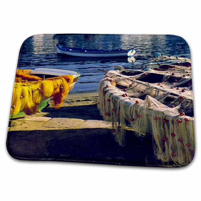 Dish Drying Mat - Greece, Mykonos. Fishing nets on boats - EU12 RER0002 - Ric Ergenbright Fishing Boats