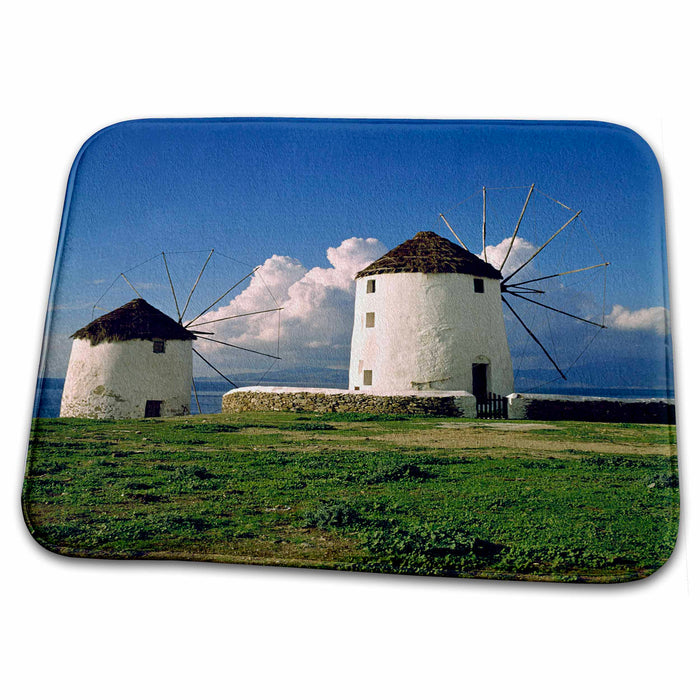 Dish Drying Mat - Greece, Mykonos. White-washed windmills - EU12 RER0003 - Ric Ergenbright Windmills