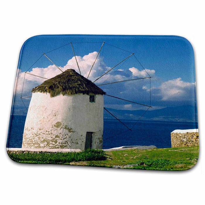 Dish Drying Mat - Greece, Mykonos, Windmill looks over azure sea - EU12 RER0004 - Ric Ergenbright Windmills