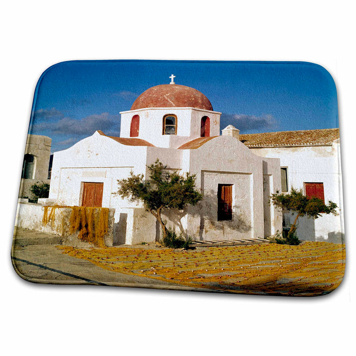 Dish Drying Mat - Greece, Mykonos, Church, fishing nets - EU12 RER0006 - Ric Ergenbright Churches