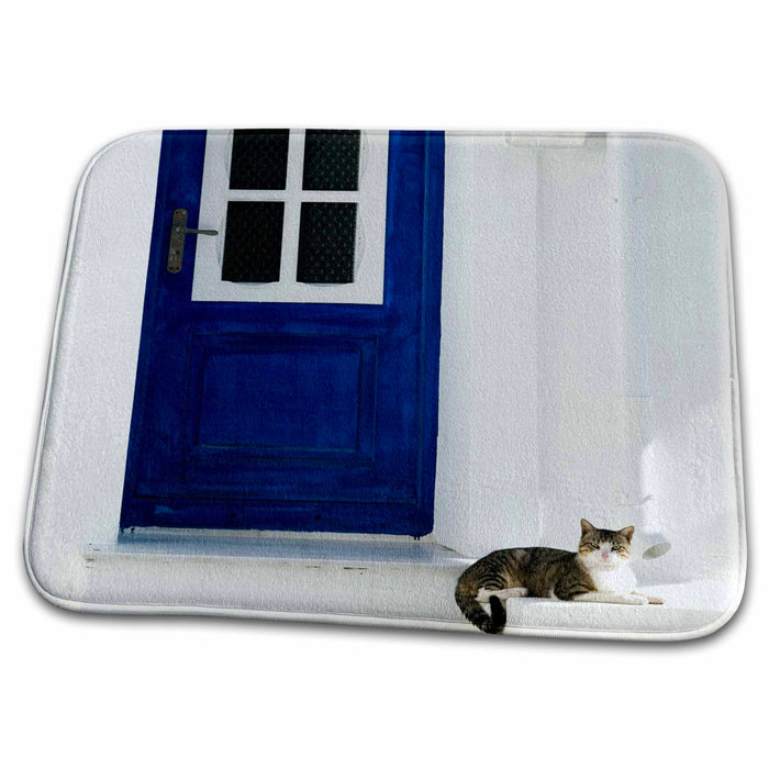 Dish Drying Mat - GREECE, Aegean Islands, SAMOS, Door, Cat - EU12 WBI0839 - Walter Bibikow Doorways