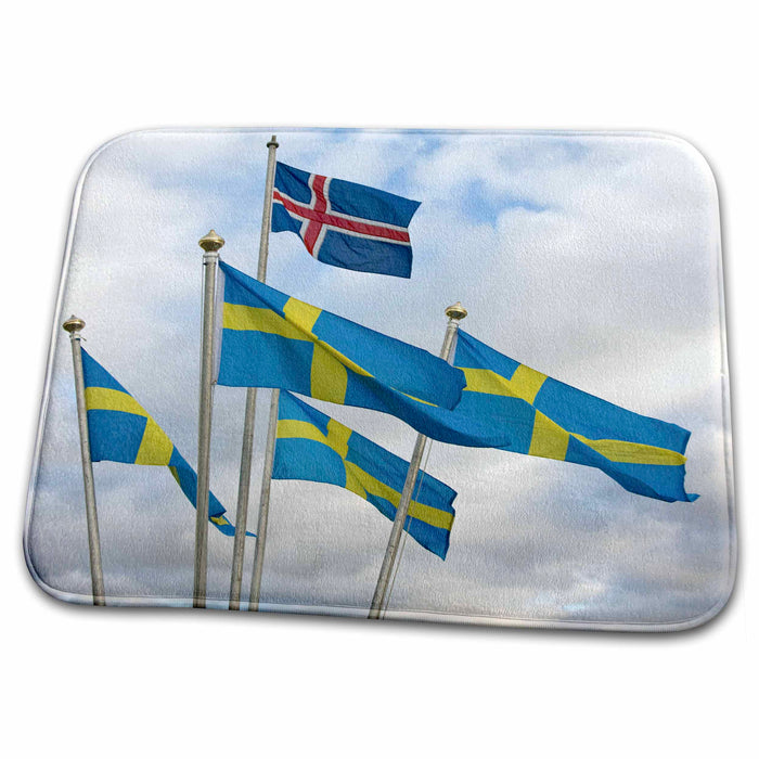 Dish Drying Mat - Iceland, Norway national flag flies above Swedens national flags - EU14 BJA0059 - Jaynes Gallery Flags