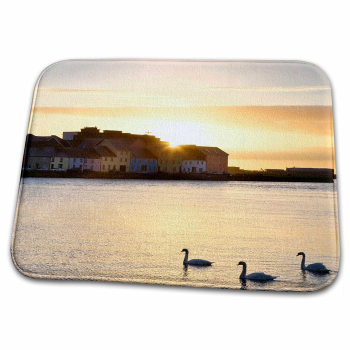 Dish Drying Mat - Ireland, Claddagh, Galway Bay, Swans, sunrise - EU15 BJA0286 - Jaynes Gallery Swans