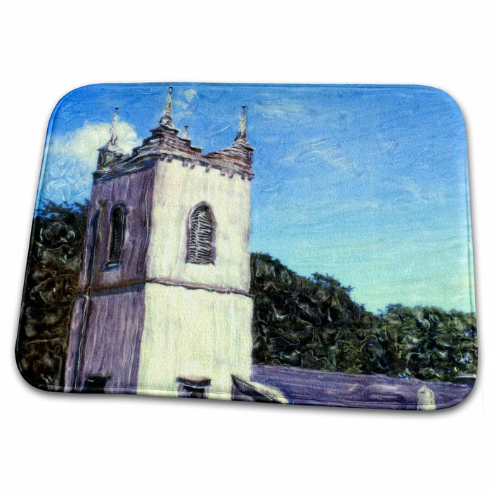 Dish Drying Mat - Ireland, Hill of Tara, church, polaroid manipulation - EU15 JLO0000 - Joan Loeken Churches