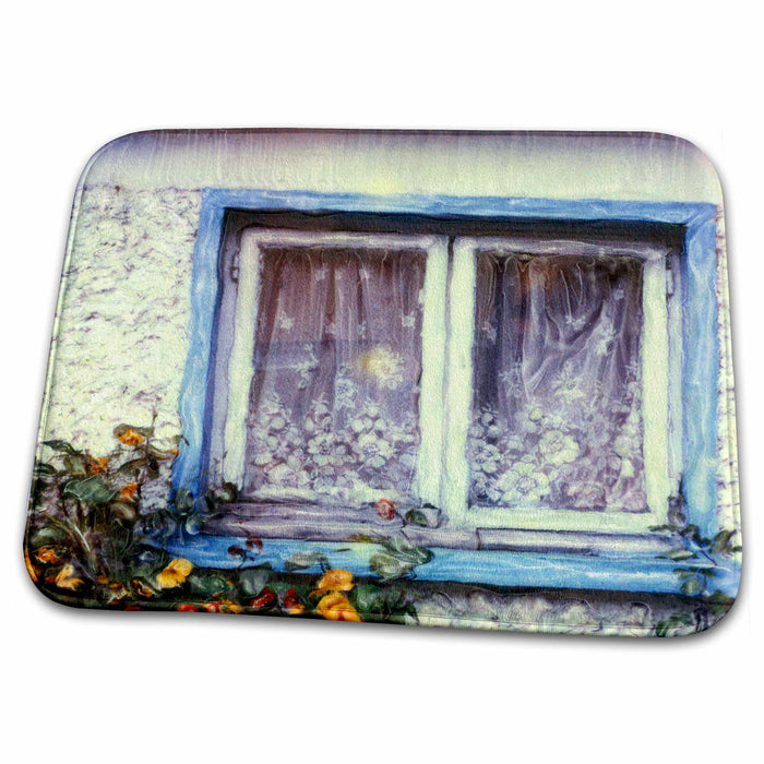 Dish Drying Mat - Ireland, Dingle, Window flowers Polaroid Manipulation - EU15 JLO0004 - Joan Loeken Homes