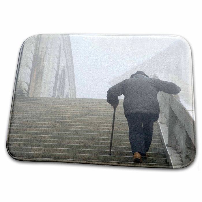 Dish Drying Mat - Italy, Venice, Man on Rialto Bridge, Fog - EU16 BJA0631 - Jaynes Gallery Venice