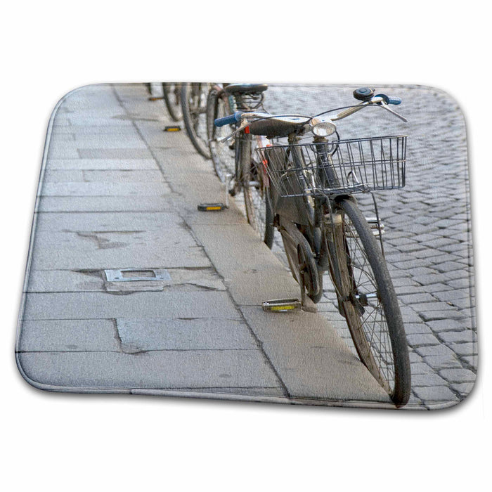 Dish Drying Mat - Bicycles at curb, Ferrara, Emilia Romagne, Italy - EU16 DBN0146 - David Barnes Bicycling