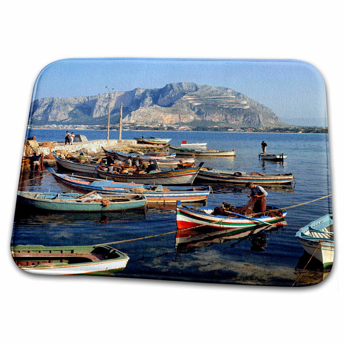 Dish Drying Mat - Italy, Sicily, Mondelo, harbor fishing boats - EU16 RER0008 - Ric Ergenbright Fishing Boats