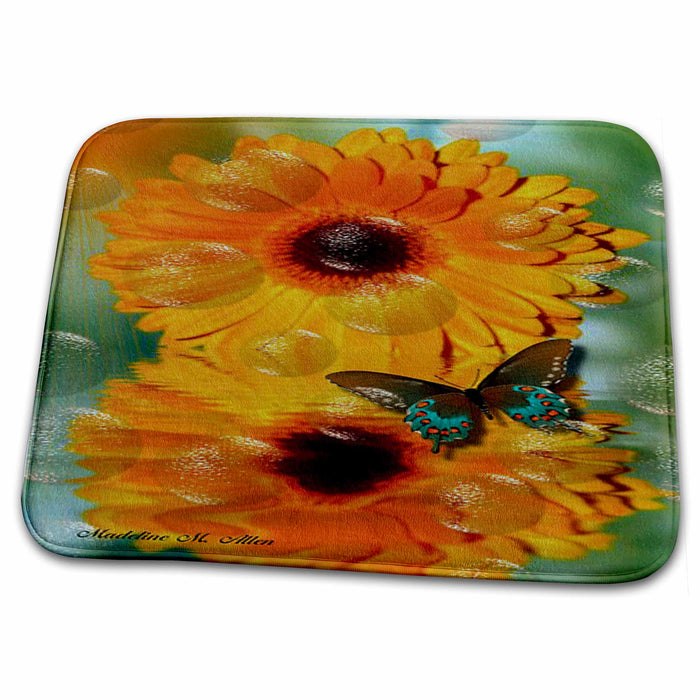 Dish Drying Mat - Gerbera And Bubbles Flower Art Designs