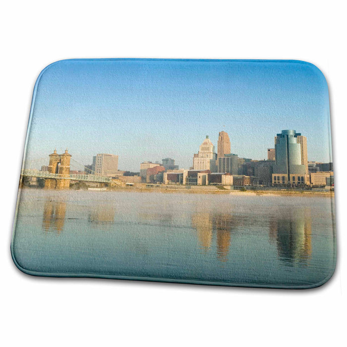 Dish Drying Mat - Ohio, Cincinnati Skyline on the Ohio River - US38 WBI0029 - Walter Bibikow City Skylines