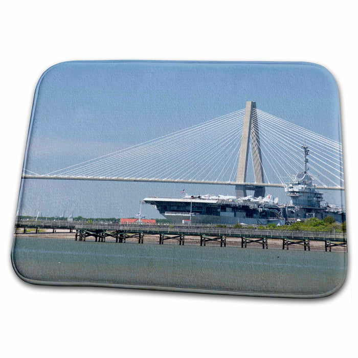 Dish Drying Mat - SC, Ravenel Bridge Yorktown aircraft carrier - US41 CMI0056 - Cindy Miller Hopkins Bridges