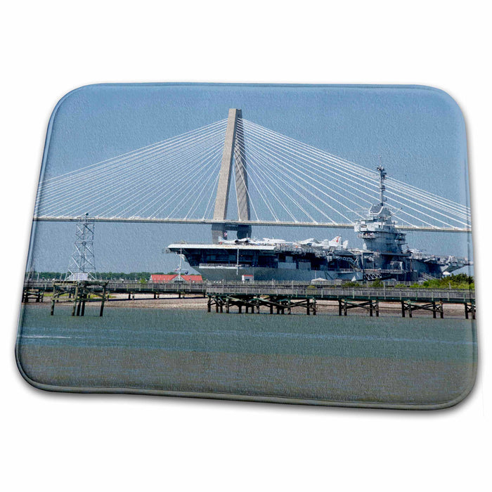 Dish Drying Mat - SC, Ravenel Bridge Yorktown aircraft carrier - US41 CMI0057 - Cindy Miller Hopkins Bridges