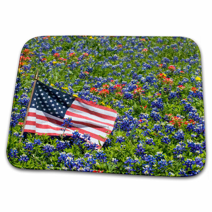 Dish Drying Mat - Flag, Bluebonnets, Paintbrush, Hill Country, TX - US44 DGU0089 - Darrell Gulin Texas