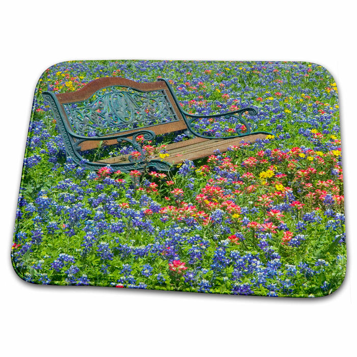 Dish Drying Mat - Bench in field of wildflowers near Yoakum Texas - US44 DGU0093 - Darrell Gulin Texas