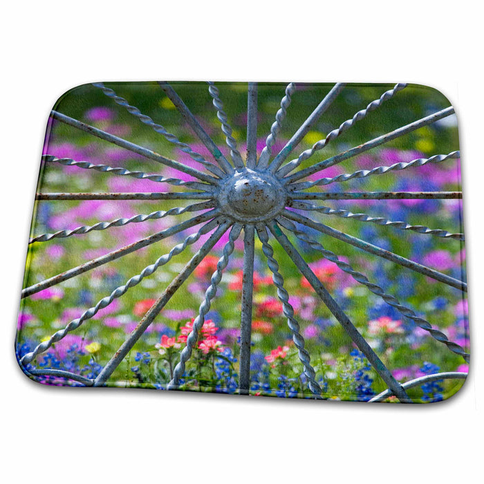 Dish Drying Mat - Gate and Fence, Wildflowers near Devine Texas - US44 DGU0115 - Darrell Gulin Texas