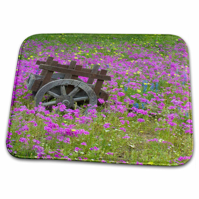 Dish Drying Mat - Wooden Cart, Phlox, Bluebonnets, Oak trees, Texas - US44 DGU0138 - Darrell Gulin Texas