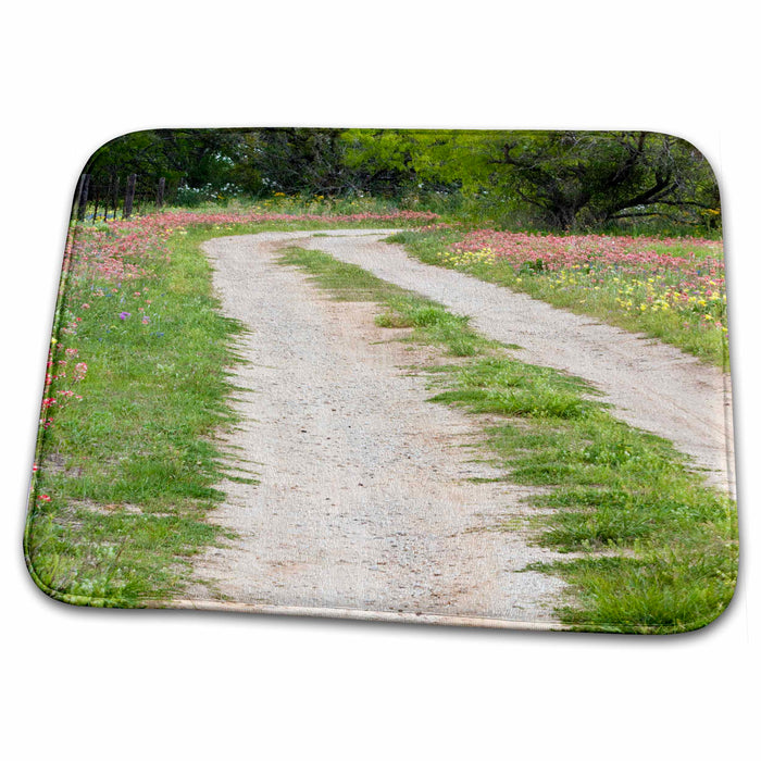 Dish Drying Mat - Texas Hill Country, Back country road, wildflowers - US44 JEG0033 - Julie Eggers Texas