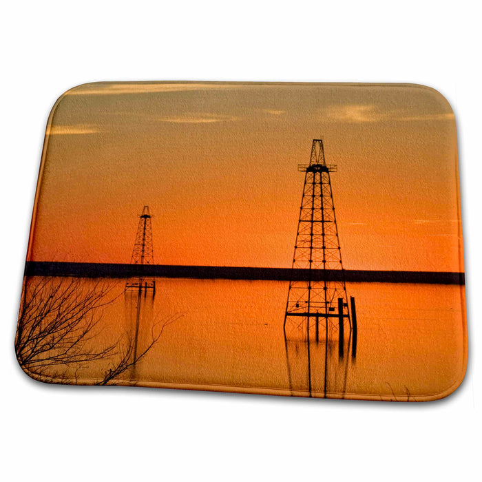 Dish Drying Mat - Oil well derricks, Industry, Lake Arrowhead, Texas - US44 LDI0004 - Larry Ditto Industry