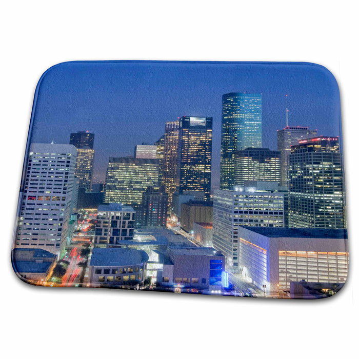 Dish Drying Mat - Texas, Houston. Downtown skyline - US44 MDE0116 - Michael DeFreitas Texas