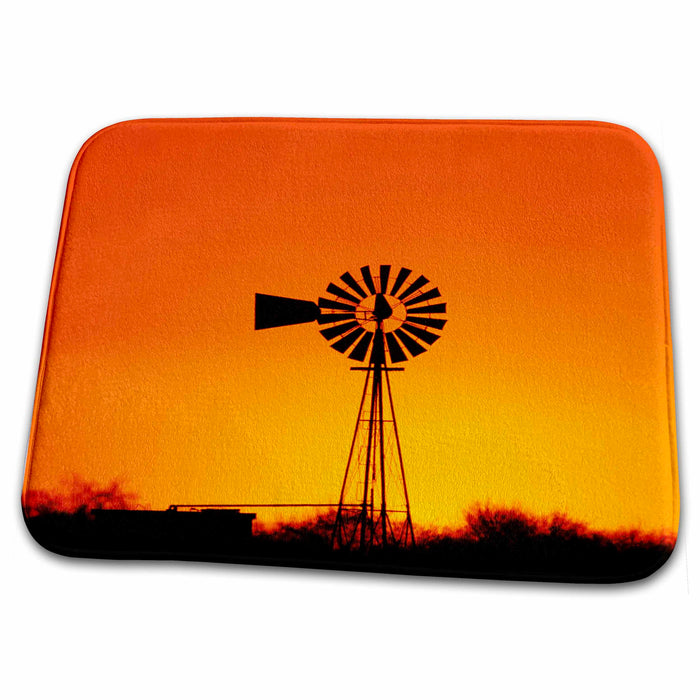 Dish Drying Mat - Windmill at sunset, Sinton, Texas, USA - US44 RNU0259 - Rolf Nussbaumer Windmills