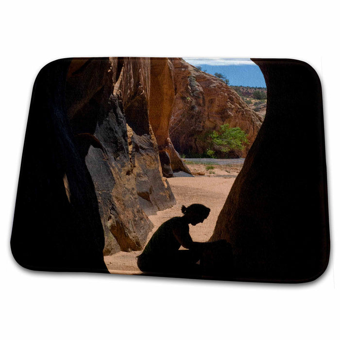 Dish Drying Mat - Utah, Escalante. Hiker, Tunnel Slot Canyon - US45 DSV0105 - David Svilar Hiking