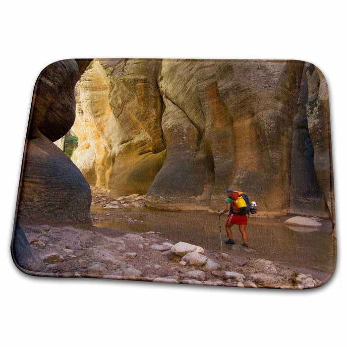 Dish Drying Mat - Utah, Zion NP, Hiker in the Virgin River Narrows - US45 DSV0125 - David Svilar Hiking