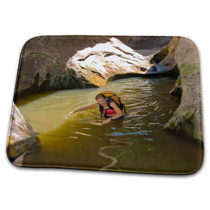 Dish Drying Mat - Utah, Zion NP, Hiker swims through the Subway - US45 DSV0149 - David Svilar Hiking