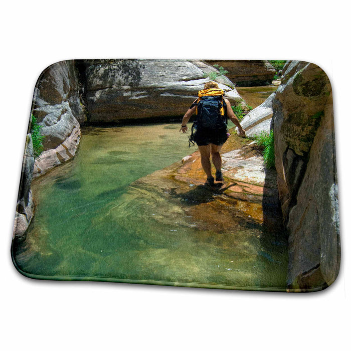 Dish Drying Mat - Utah, Zion NP, Hiker swims through the Subway - US45 DSV0155 - David Svilar Hiking