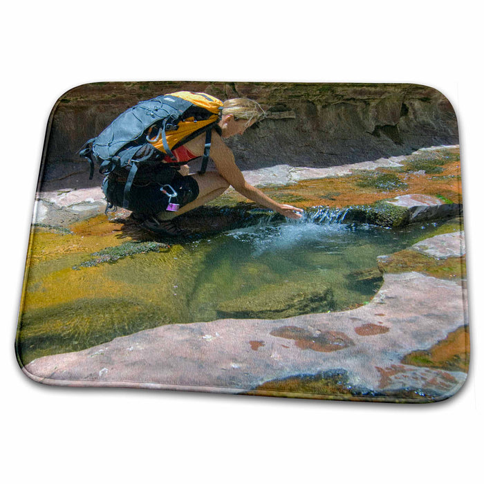 Dish Drying Mat - Utah, Zion NP, Hiker swims through the Subway - US45 DSV0156 - David Svilar Hiking