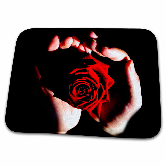 Dish Drying Mat - Clutching a Red Red Rose Roses