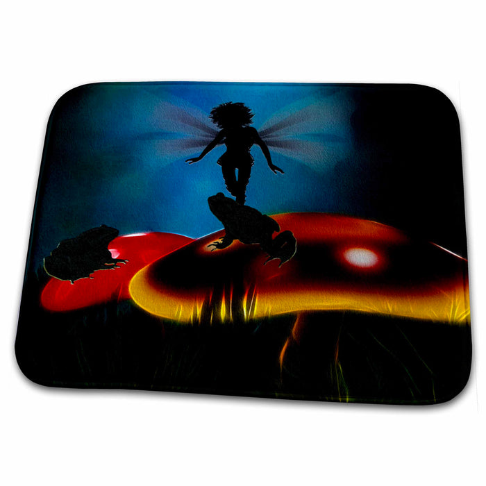 Dish Drying Mat - Fairy Silhouette With Toads And Mushrooms Fairies