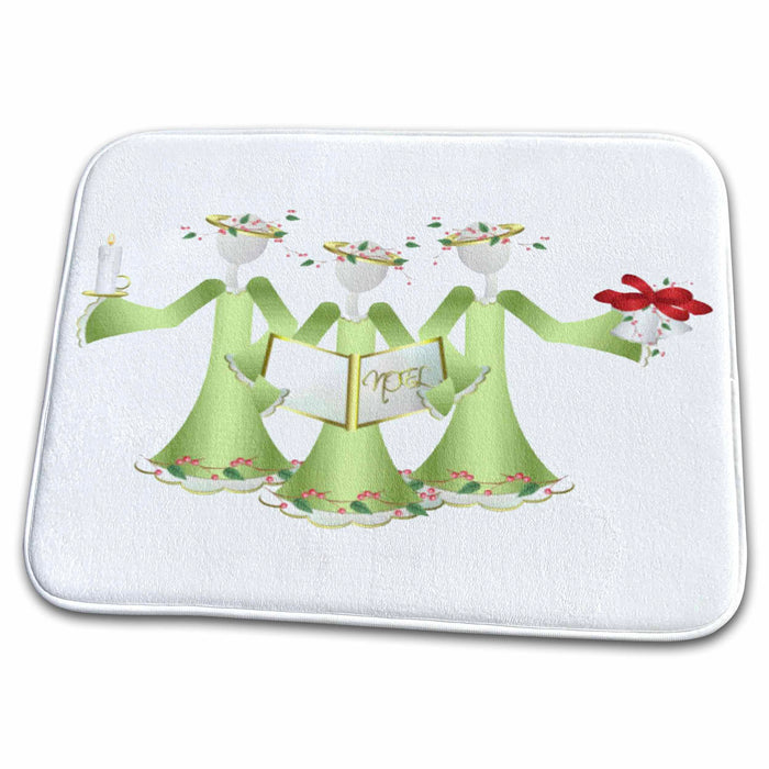 Dish Drying Mat - Three Christmas Angels in Green Christmas