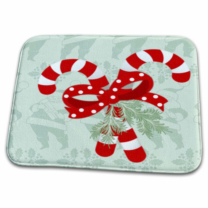 Dish Drying Mat - Candy Canes With Santa Background Christmas