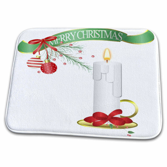 Dish Drying Mat - Christmas Banner and Candle Christmas