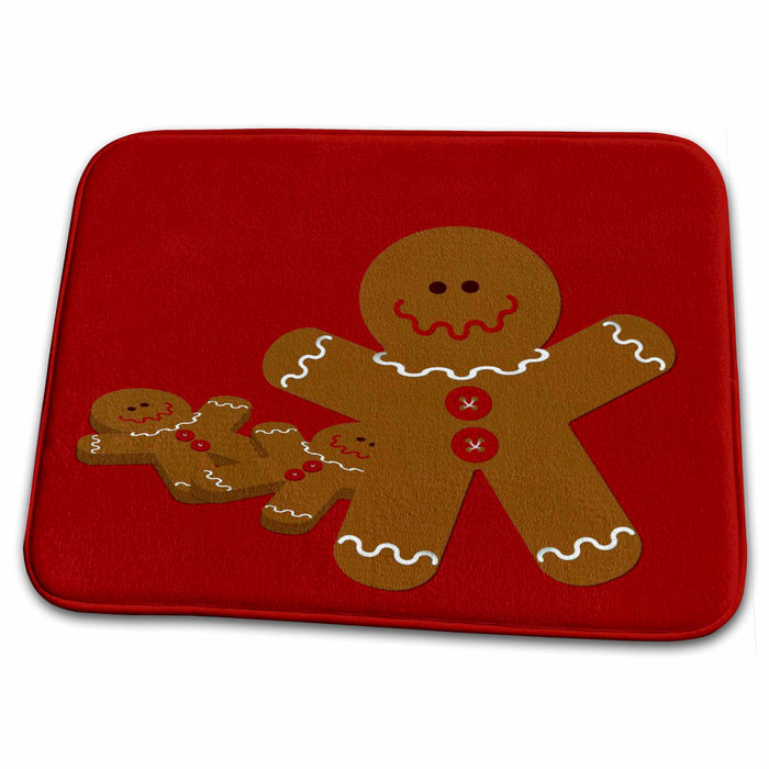 Dish Drying Mat - Gingerbread Men Against Red Christmas