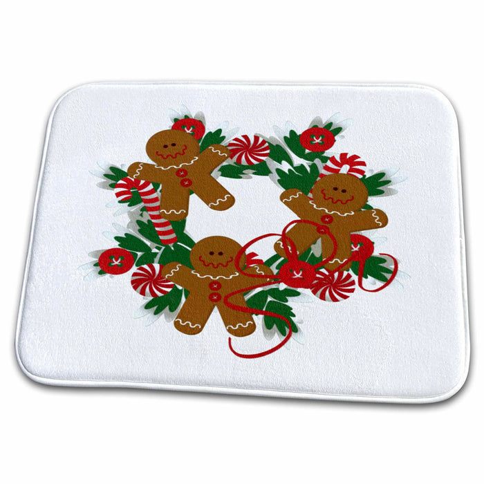 Dish Drying Mat - Gingerbread Men Christms Wreath Christmas