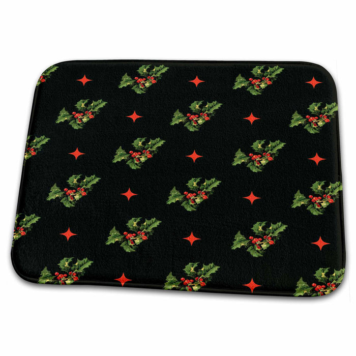 Dish Drying Mat - Festive Holly Pattern Christmas