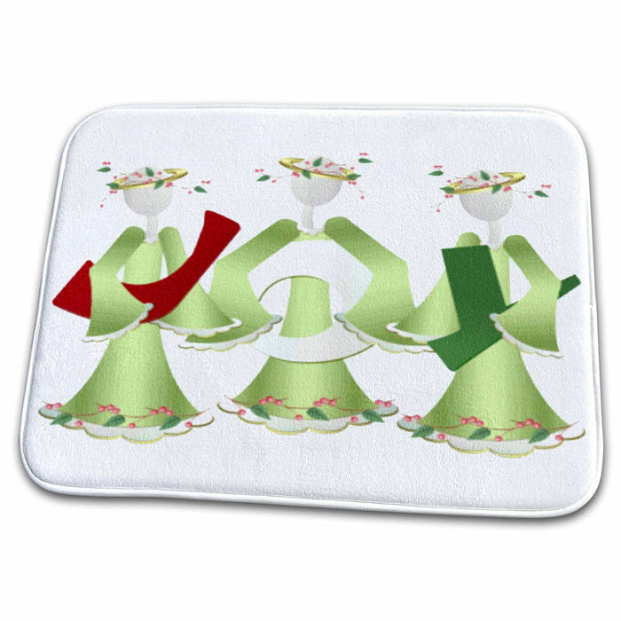 Dish Drying Mat - Three Green Angels With Joy Christmas