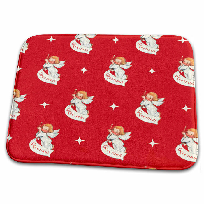 Dish Drying Mat - Little Angels in Red and White Christmas