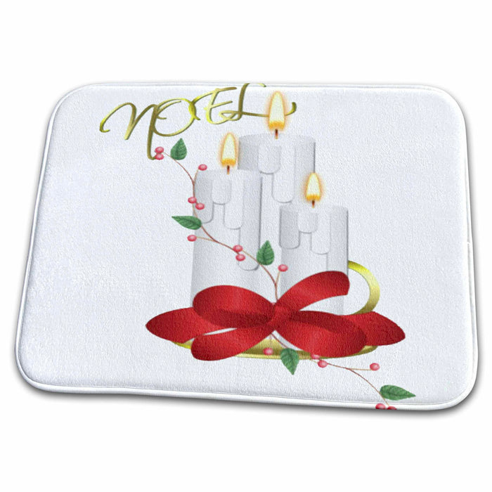 Dish Drying Mat - Noel and three Christmas Candles Christmas