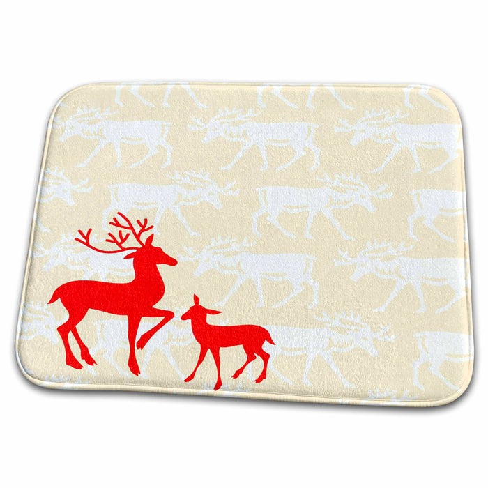 Dish Drying Mat - Red Reindeer Christmas Background Christmas