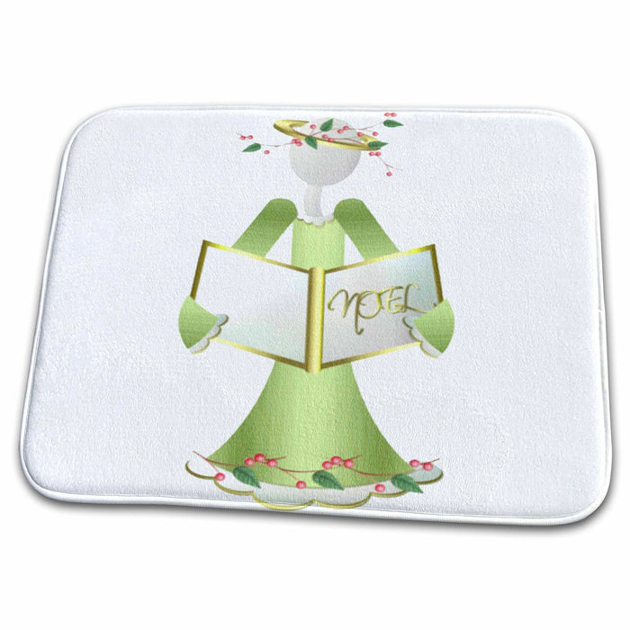 Dish Drying Mat - Singing Angle in Green Christmas