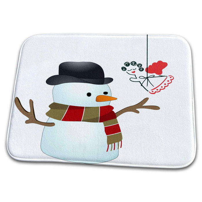 Dish Drying Mat - Snowman with Angel Ornament Christmas