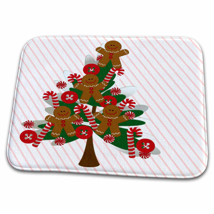 Dish Drying Mat - Tilted Gingerbread Man Christmas Tree Christmas