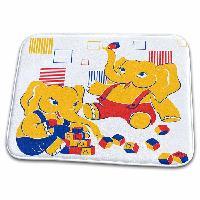 Dish Drying Mat - Cute Elephants Building Blocks TNMPastPerfect Christmas