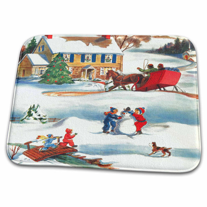 Dish Drying Mat - Fun in the Snow TNMPastPerfect Christmas